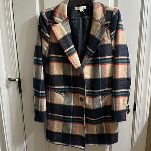 ina Tan & Navy Plaid Pea Coat